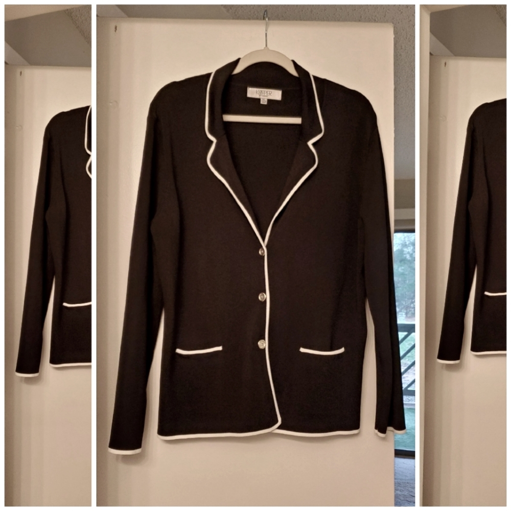 Kasper Black with White Trim Blazer, Sweater, Jacket XL